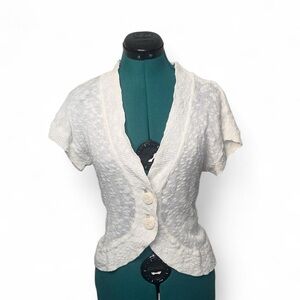 Christopher & Banks Cream Short Sleeve Cardigan 100% Cotten